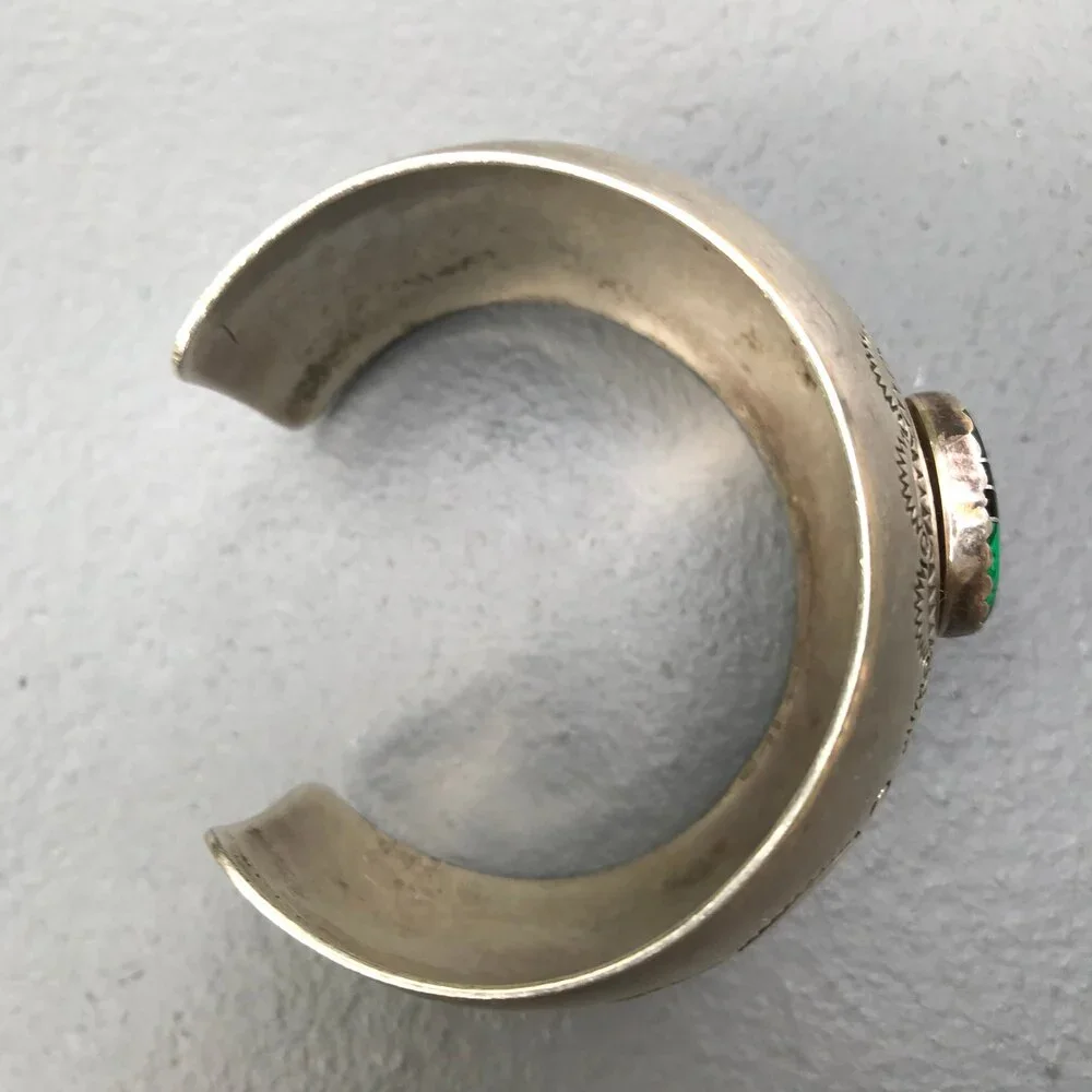 Vintage Sterling Silver Cuff Bracelet Inlay work Stamped Mexican Silver Jewelry - Picture 6 of 8